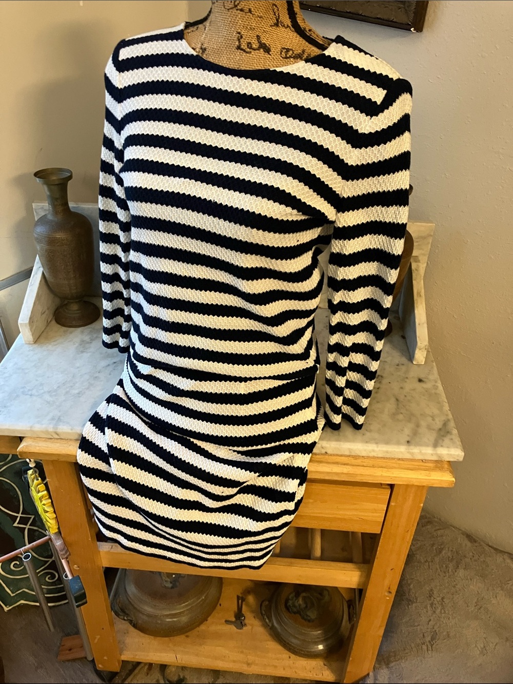 Diane von Furstenberg Blue and White Striped Knit Top and Skirt Set T2 B8!